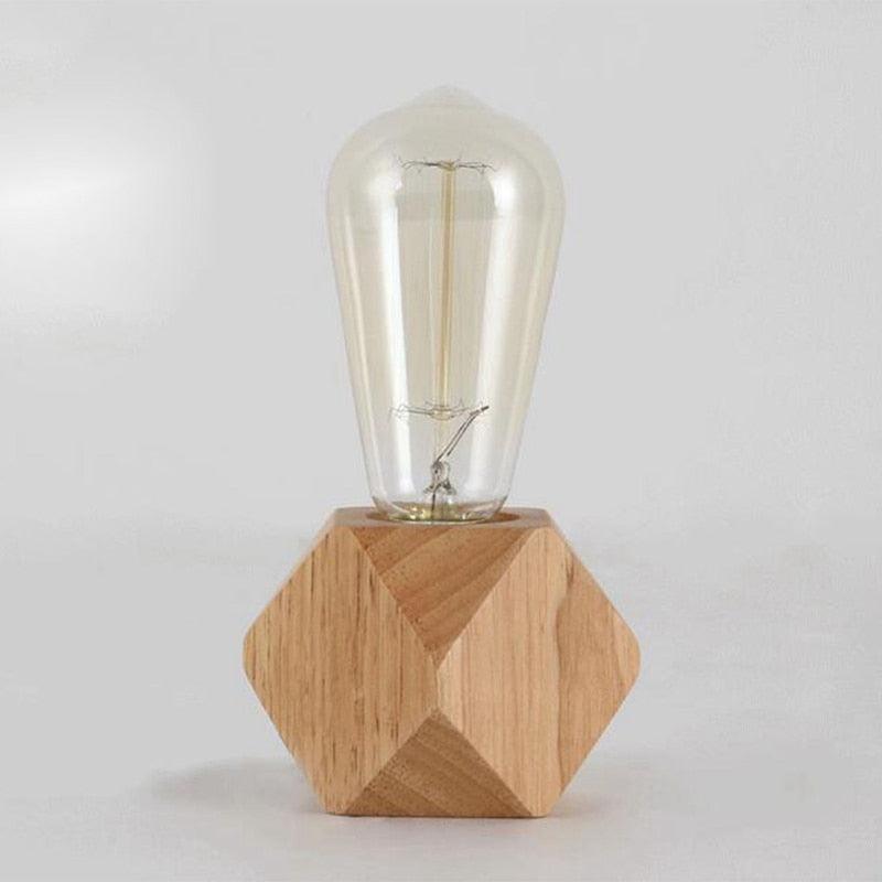 Table lamp with a faceted wooden diamond base and clear glass bulb for bedroom decor EU plug on Tampa Home & Garden Store