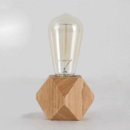 Table lamp with a faceted wooden diamond base and clear glass bulb for bedroom decor EU plug on Tampa Home & Garden Store