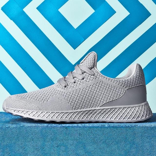 Men's Stevvex gray breathable mesh sneakers lace-up athletic running shoes on Tampa Home & Garden Store