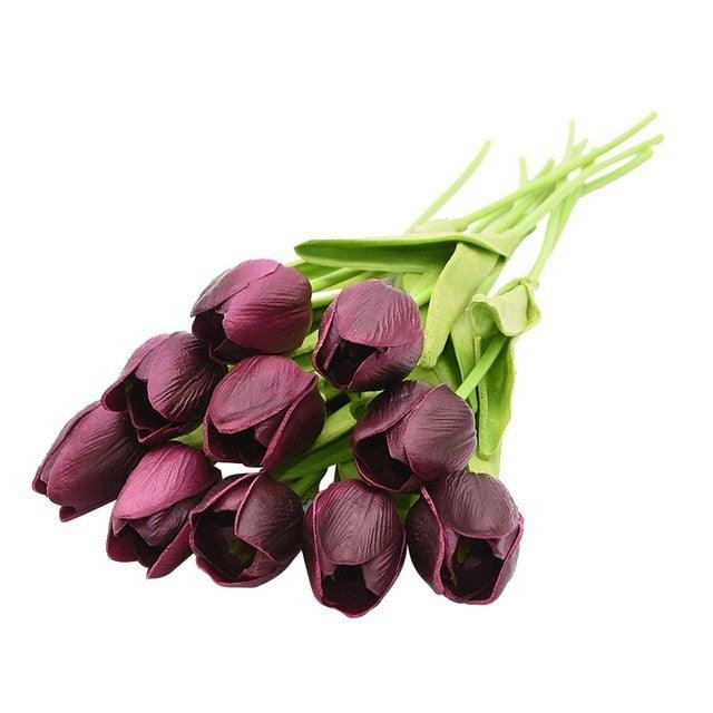 Calla Lily artificial flowers bouquet 10Pcs Stevvex real-touch purple buds with green stems on Tampa Home & Garden Store