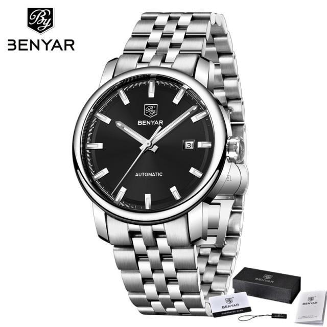 Benyar automatic men's wristwatch with stainless steel bracelet and black dial on Tampa Home & Garden Store