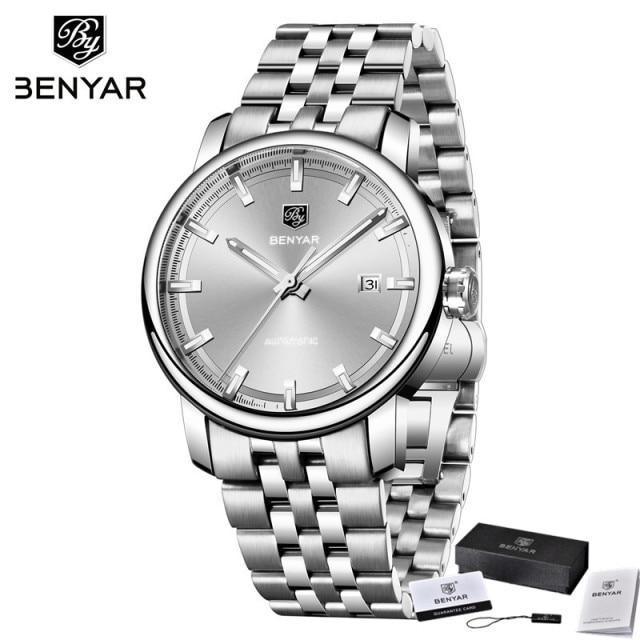Stainless steel men's watch Benyar ST355KNUZIKI5, automatic movement, silver dial on Tampa Home & Garden Store