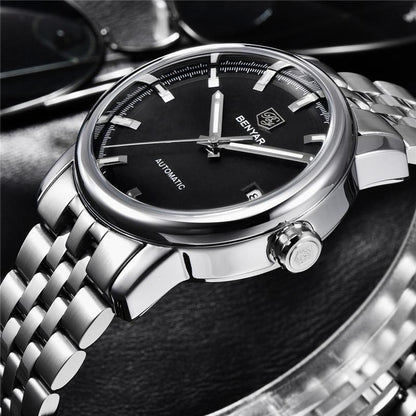 Stevvex automatic men's wristwatch with stainless steel bracelet and black dial on Tampa Home & Garden Store