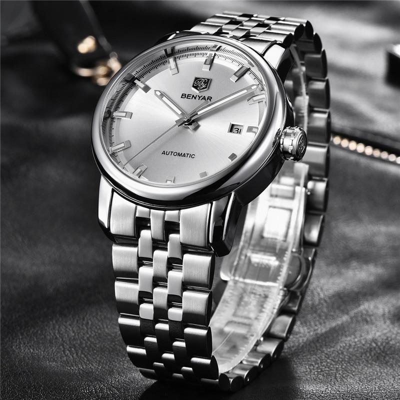 Men's stainless steel sport watch, Benyar, automatic movement, silver dial, date, bracelet on Tampa Home & Garden Store