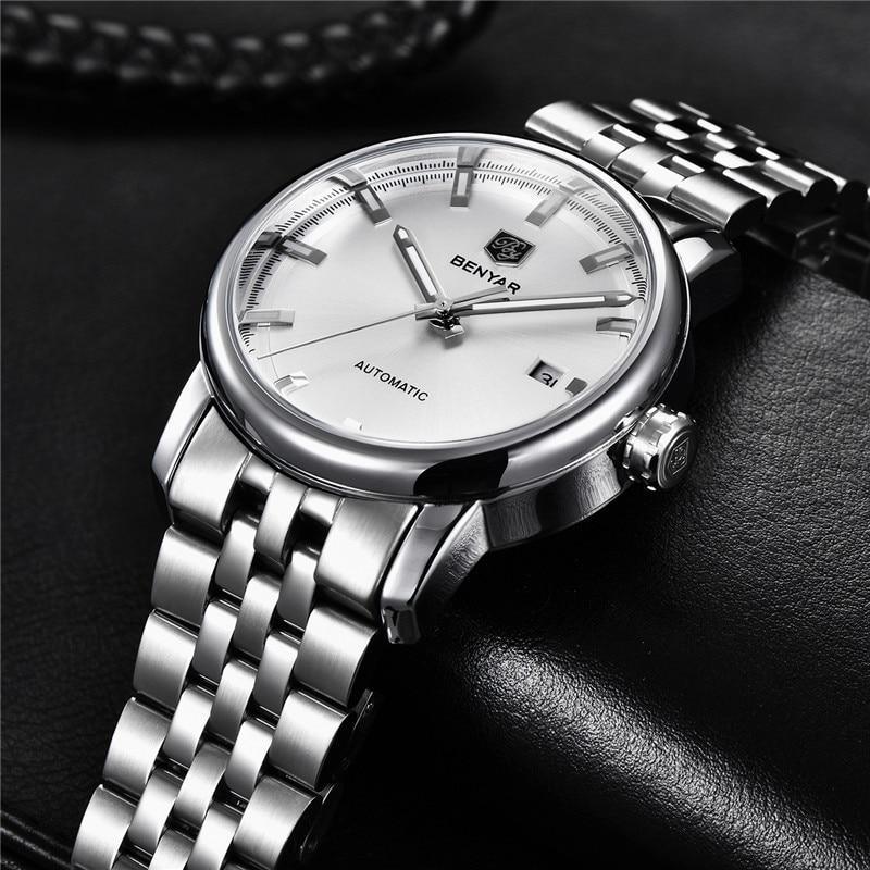 Stevvex stainless steel automatic wristwatch with silver dial and date window on a bracelet on Tampa Home & Garden Store