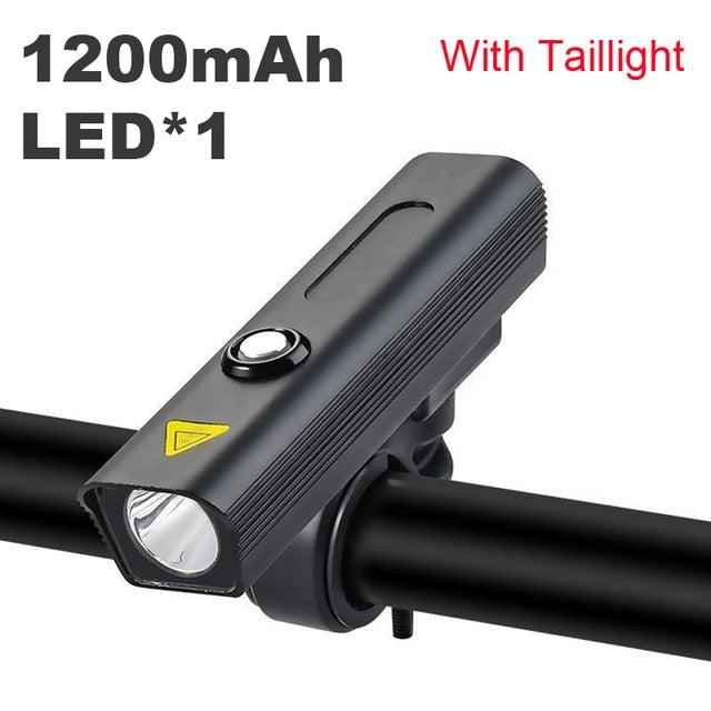 Stevvex black USB rechargeable bike headlight on handlebars with power knob on Tampa Home & Garden Store