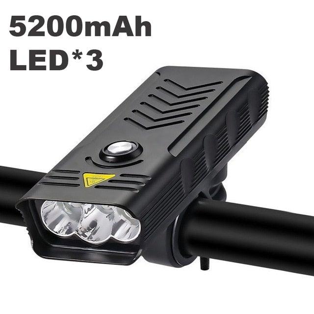 Stevvex bike headlight USB rechargeable 3-LED front light with 5200mAh battery waterproof on Tampa Home & Garden Store