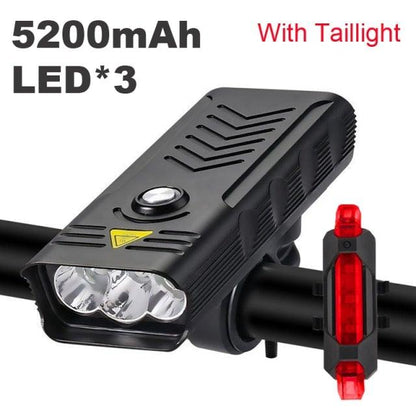 Stevvex bike light set USB rechargeable 3-LED headlight with red taillight on handlebars on Tampa Home & Garden Store