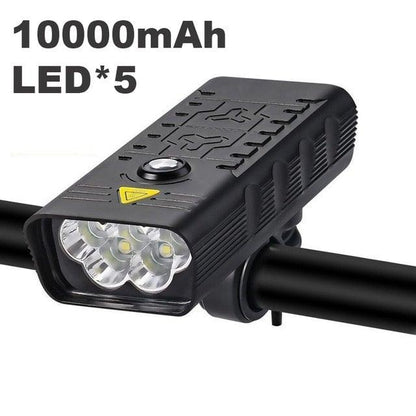 Stevvex black bike light USB rechargeable 10000mAh 5-LED front headlight with handlebar mount on Tampa Home & Garden Store