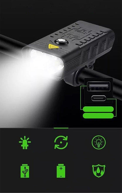 Bike headlight USB rechargeable 3000 lumens, waterproof, large 10000mAh battery on Tampa Home & Garden Store