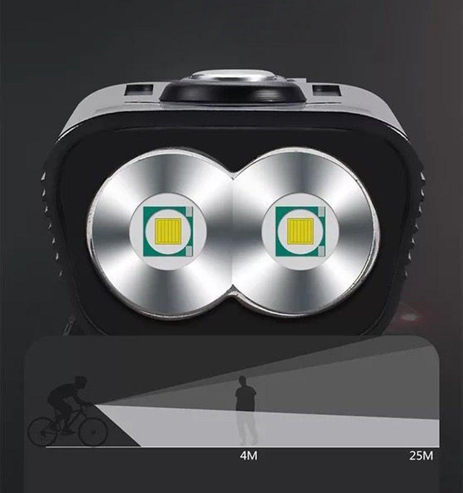 Stevvex bike light dual-LED front headlamp black housing USB rechargeable on Tampa Home & Garden Store