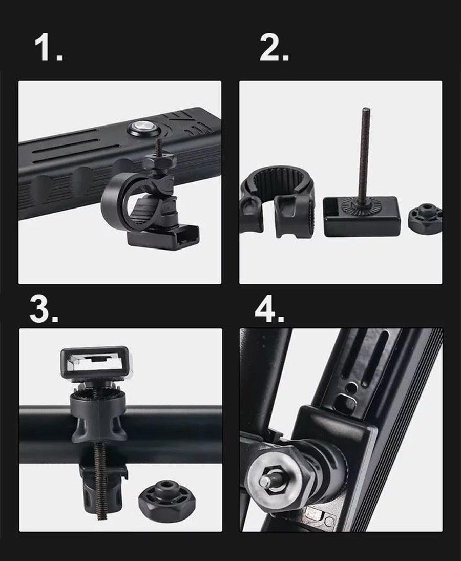 Stevvex ST90SP3332SPR bike light mounting kit with handlebar clamp and mount components on Tampa Home & Garden Store