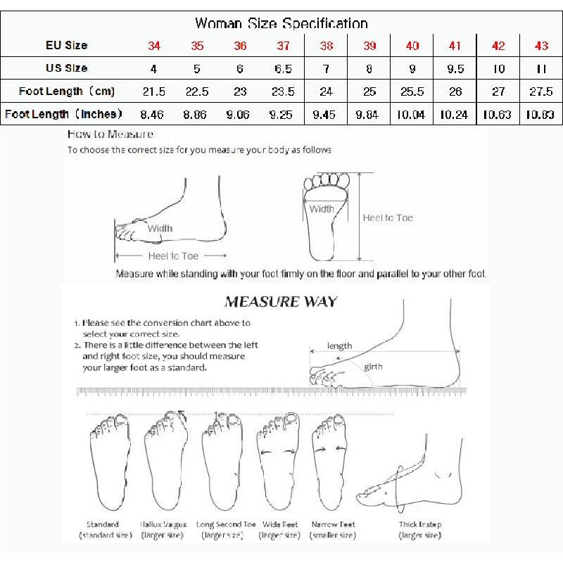 Women shoe size conversion chart with EU/US sizes and foot length diagrams on Tampa Home & Garden Store