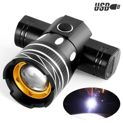 Stevvex LED bike headlight USB rechargeable lamp black bezel waterproof night cycling light on Tampa Home & Garden Store