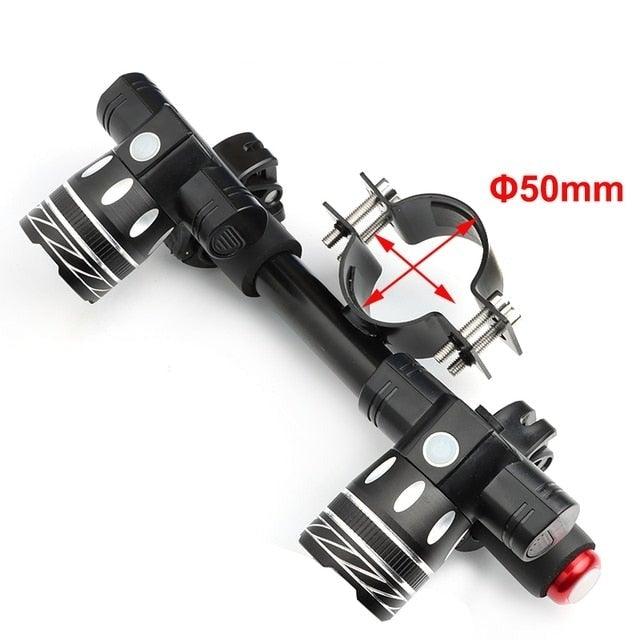 Stevvex black LED bicycle front headlight with dual lamps, USB rechargeable, 50mm clamp on Tampa Home & Garden Store