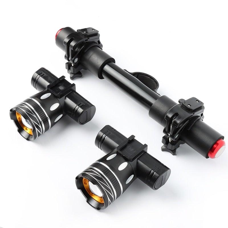 Stevvex LED bike headlight set with 2 front lamps on a mounting bar USB-rechargeable light on Tampa Home & Garden Store