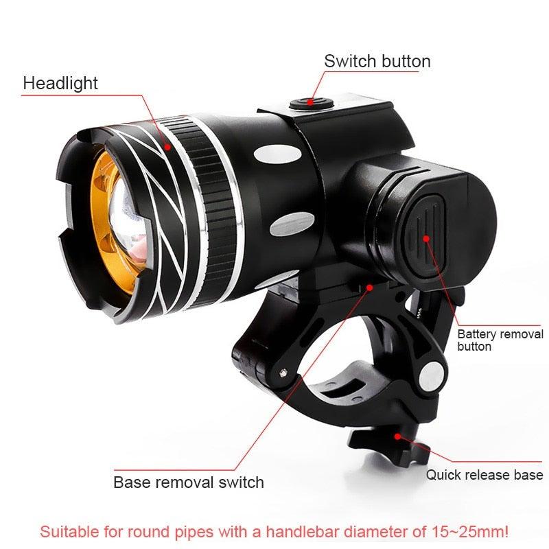 Stevvex LED Headlight for bike and scooter, USB rechargeable, black front lamp with clamp on Tampa Home & Garden Store