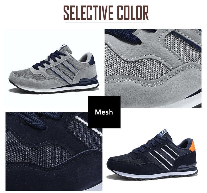 Blue men's casual sneakers with mesh upper 4-color collage on Tampa Home & Garden Store