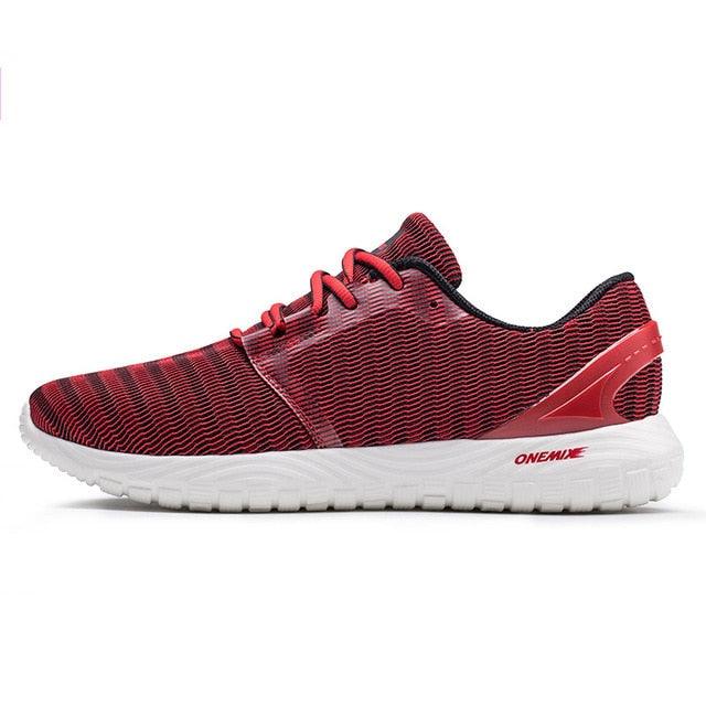 Stevvex men's lightweight running sneakers, red breathable knit upper, white sole on Tampa Home & Garden Store