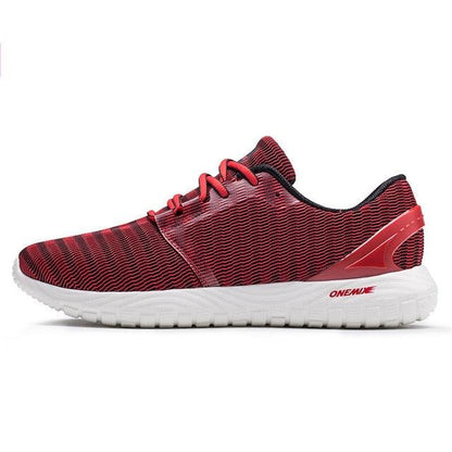 Stevvex men's lightweight running sneakers, red breathable knit upper, white sole on Tampa Home & Garden Store