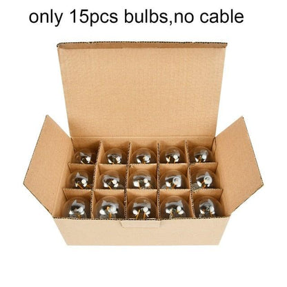 Stevvex IP65 LED string lights ST50DE6588KFO 15 clear Edison filament bulbs in box (no cable) on Tampa Home & Garden Store
