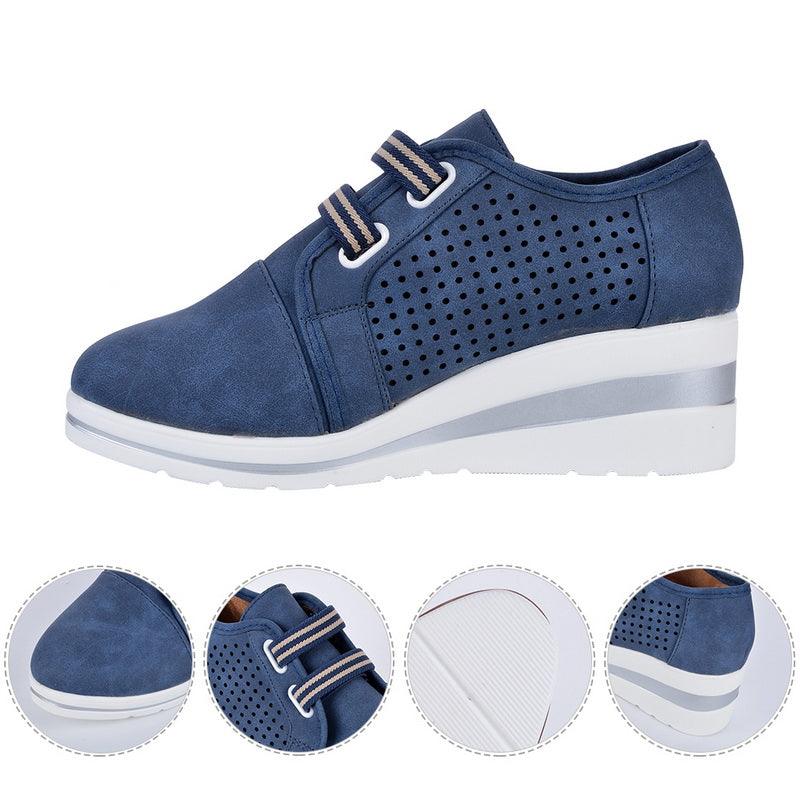 Stevvex blue perforated leather sneakers with strap closure and white platform sole on Tampa Home & Garden Store