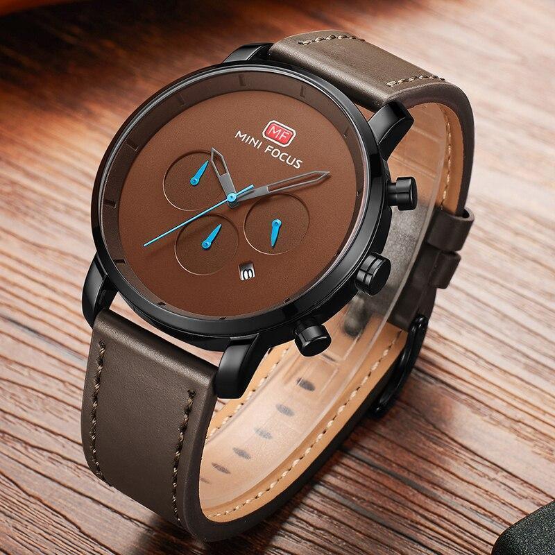Fashion Multifunctional Mens Watch Stevvex ST335LKEMIN1 brown dial, blue hands, leather strap on Tampa Home & Garden Store