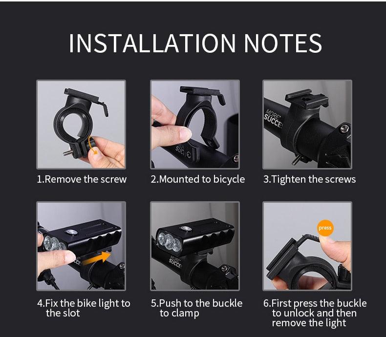 Stevvex bicycle headlight and taillight mounting guide with six steps for ST90SP1244CGG set on Tampa Home & Garden Store