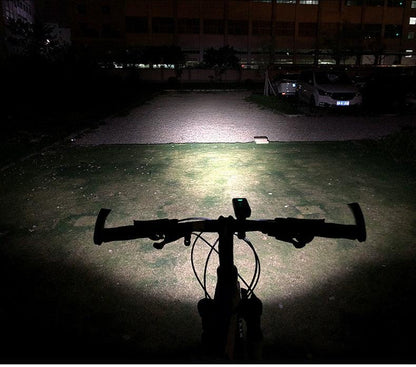 Stevvex bike light set black front headlight mounted on handlebars emits bright night beam on Tampa Home & Garden Store