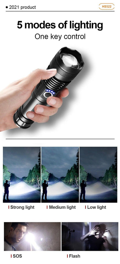 Stevvex ST4LMALOQ110 rechargeable LED flashlight handheld tactical torch; 5 modes including SOS on Tampa Home & Garden Store