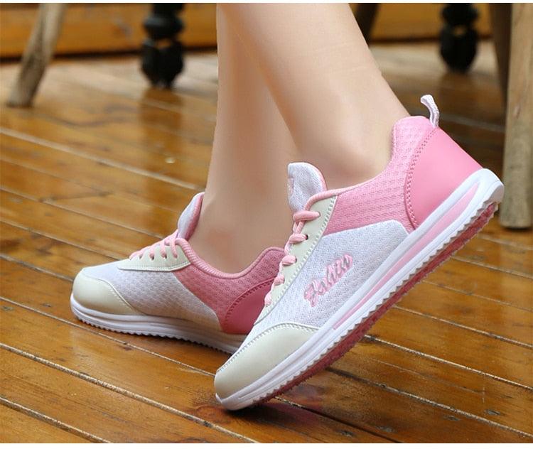 Stevvex women's pink mesh sneakers with white toe cap and non-slip sole on Tampa Home & Garden Store
