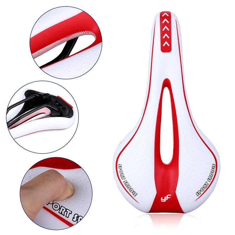 Bicycle saddle Stevvex Comfort Gel white and red with central relief for MTB and road bikes on Tampa Home & Garden Store