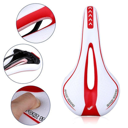 Bicycle saddle Stevvex Comfort Gel white and red with central relief for MTB and road bikes on Tampa Home & Garden Store
