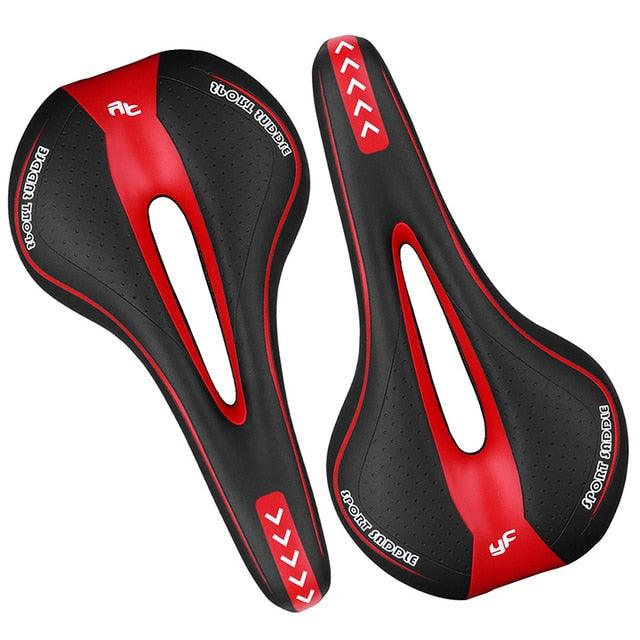 Stevvex Comfort Gel bicycle saddle pair in black and red with central relief for MTB and road bikes on Tampa Home & Garden Store