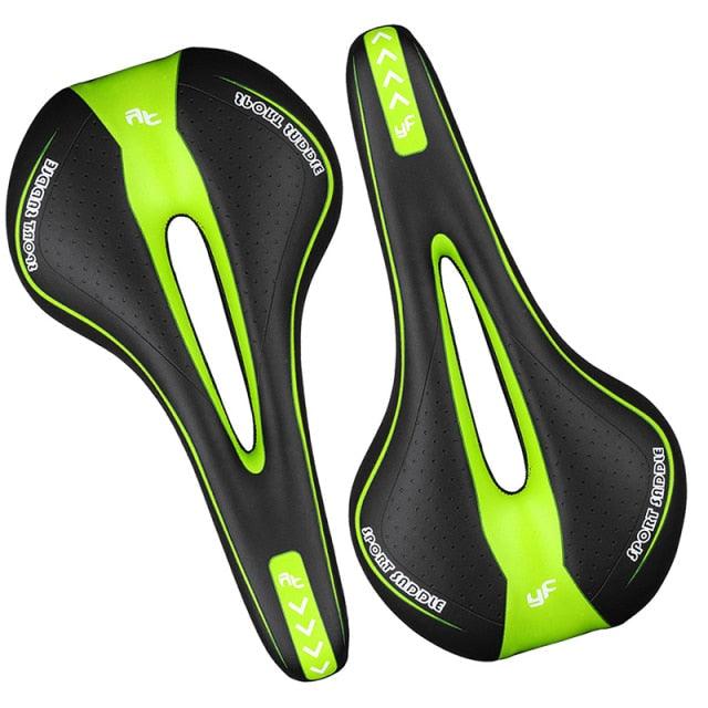 Stevvex gel bicycle saddles pair black with neon green trim, relief for mountain and road bikes on Tampa Home & Garden Store