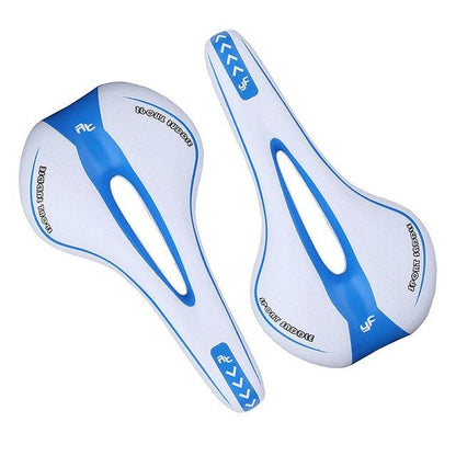 2-pack Stevvex Comfort Gel bicycle saddles white blue with central relief cutout, ergonomic road and mountain bike seats on Tampa Home & Garden Store