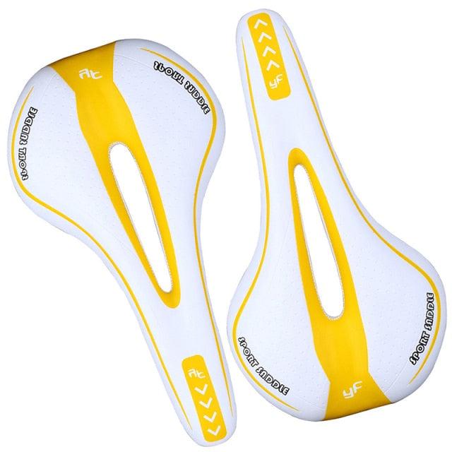 Stevvex gel bicycle saddle pair white yellow with relief zone ergonomic design for road bikes on Tampa Home & Garden Store