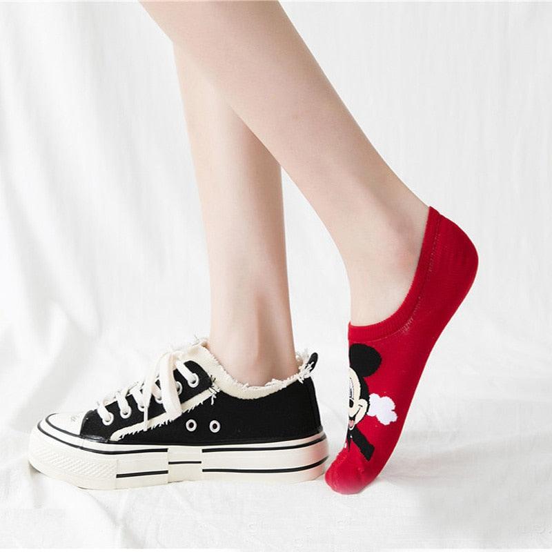 Stevvex five-pair ankle socks set with cartoon bear and mouse designs in cotton for women on Tampa Home & Garden Store
