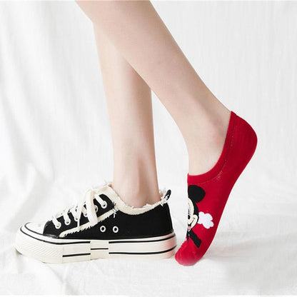 Stevvex five-pair ankle socks set with cartoon bear and mouse designs in cotton for women on Tampa Home & Garden Store
