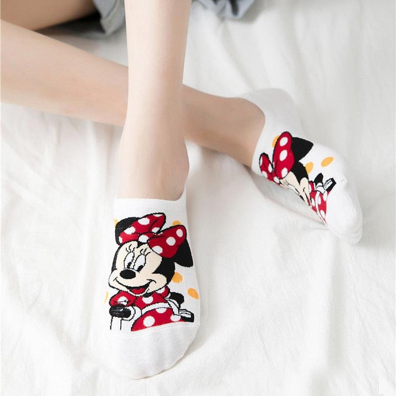 Stevvex Minnie Mouse ankle socks white cotton for women with red polka bow graphic, 2 pairs on Tampa Home & Garden Store