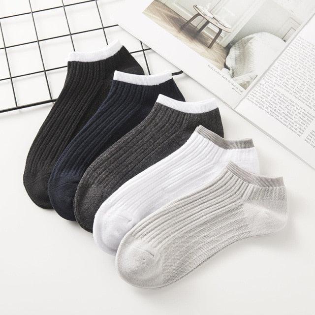 Stevvex ankle socks 5-pair set in black navy charcoal white light gray breathable combed cotton on Tampa Home & Garden Store