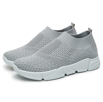 Stevvex Women slip-on gray knit sneakers with lightweight white sole on Tampa Home & Garden Store