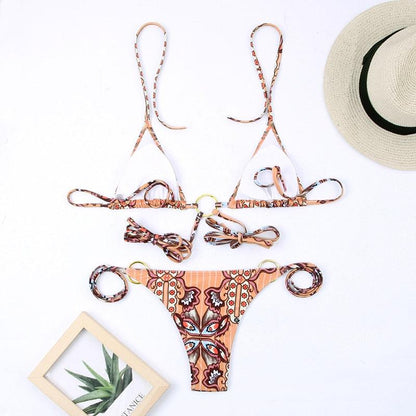 Vintage print bikini set halter triangle top high-cut bottoms Stevvex Classic Bikinis on Tampa Home & Garden Store