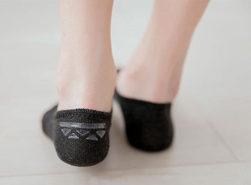 Stevvex women's invisible no show cotton socks black with triangle non-slip heel grip on Tampa Home & Garden Store