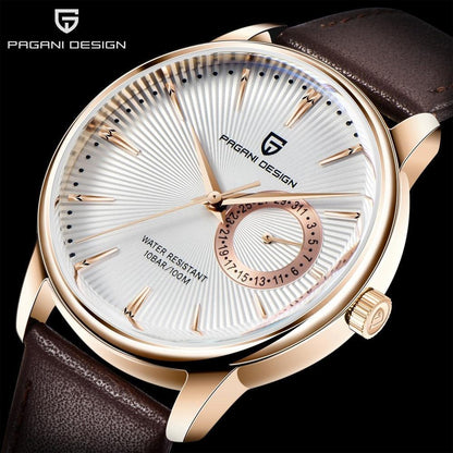 New Simple Luxury Mens Quartz Watch by Stevvex ST432NEWWCH5 rose gold case brown leather strap on Tampa Home & Garden Store