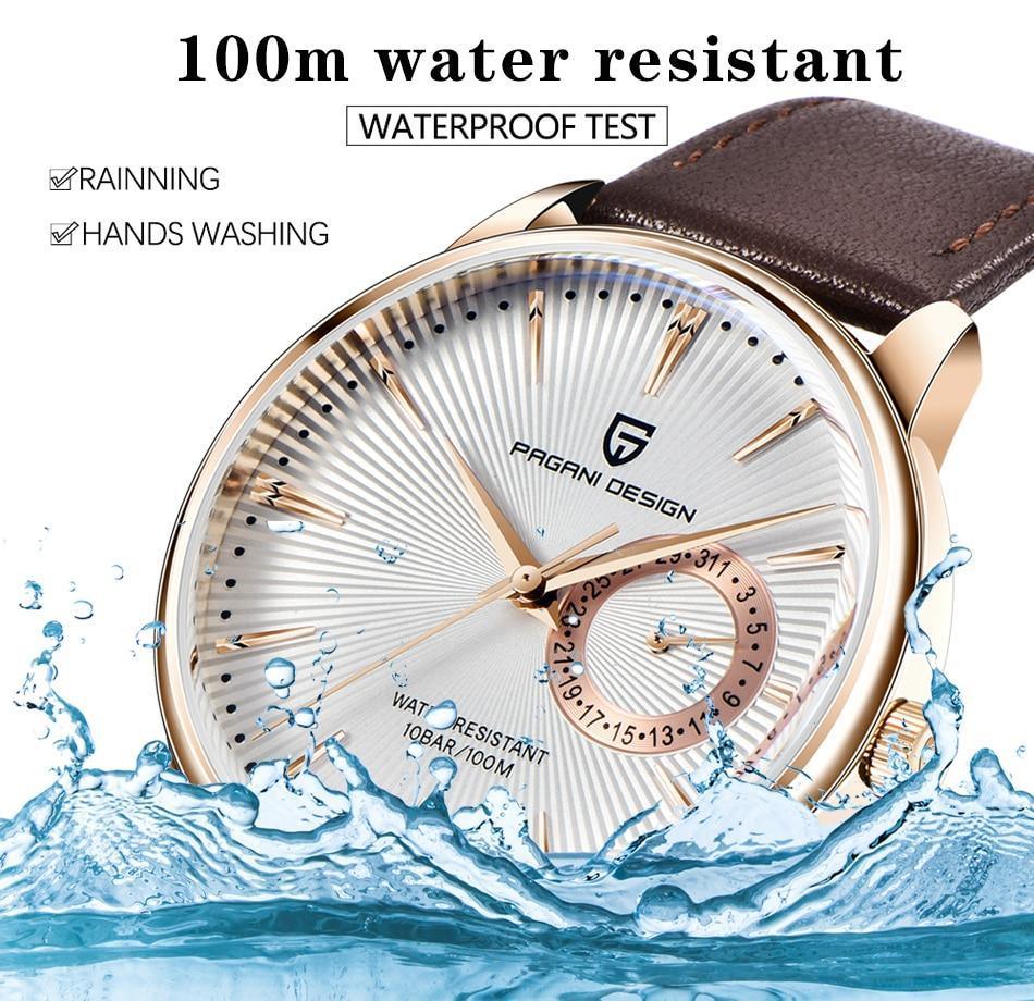 ST432NEWWCH5 men's quartz watch, brown leather strap, goldtone case, dial, 100m water resistant on Tampa Home & Garden Store
