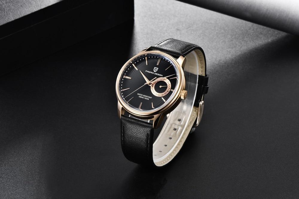 New Simple Luxury men's quartz watch with black dial and leather strap ST432NEWWCH5 on Tampa Home & Garden Store