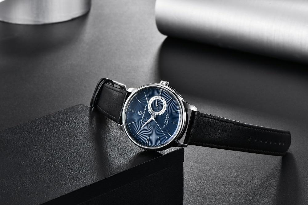 New Simple Luxury Mens Quartz Watch Stevvex ST432NEWWCH5 with blue dial and black leather strap on Tampa Home & Garden Store