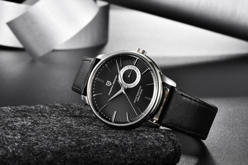 Stevvex ST432NEWWCH5 men's quartz watch with black sunburst dial and black leather strap on Tampa Home & Garden Store