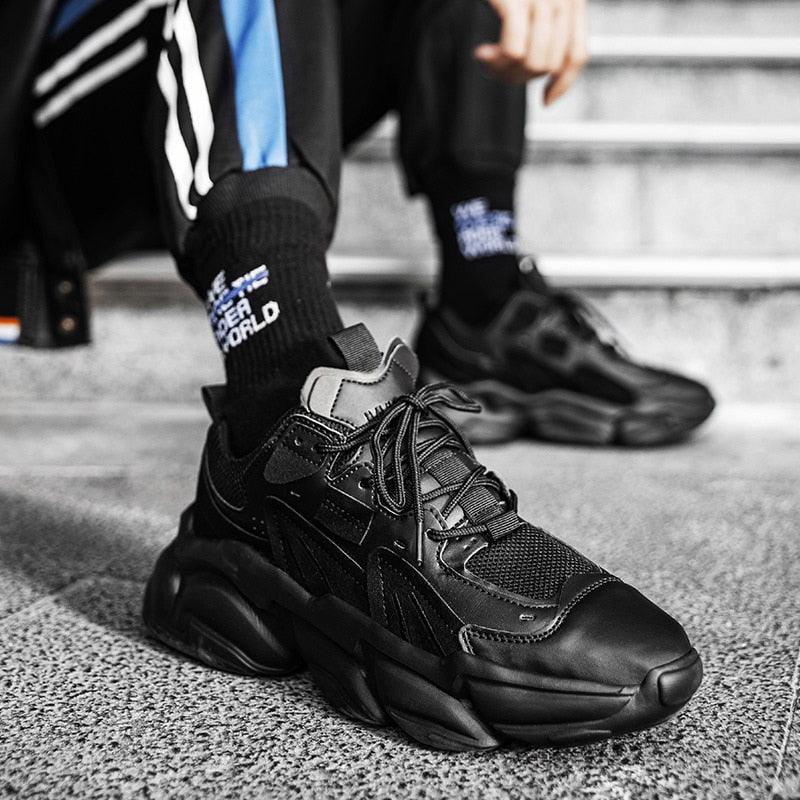 Fashion Mens Sneakers Stevvex black chunky sneakers with mesh accents on Tampa Home & Garden Store